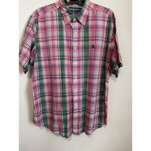 Ralph Lauren Pink Green Plaid Classic Short Sleeve Dress‎ Shirt
